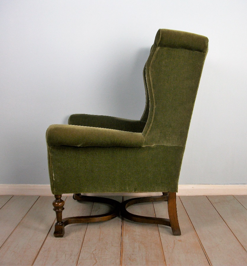 Pair of Edwardian Wing Back Upholstered Armchairs